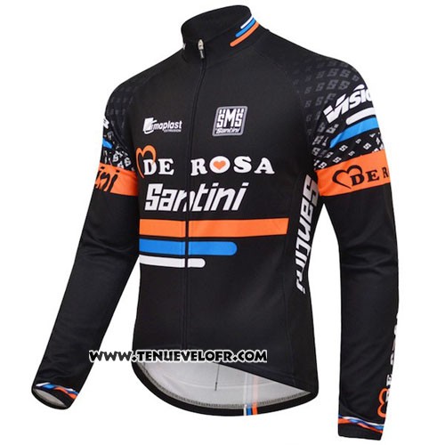 2015 Maillot Ciclismo DE Rose Noir et Orange Manches Longues et Cuissard